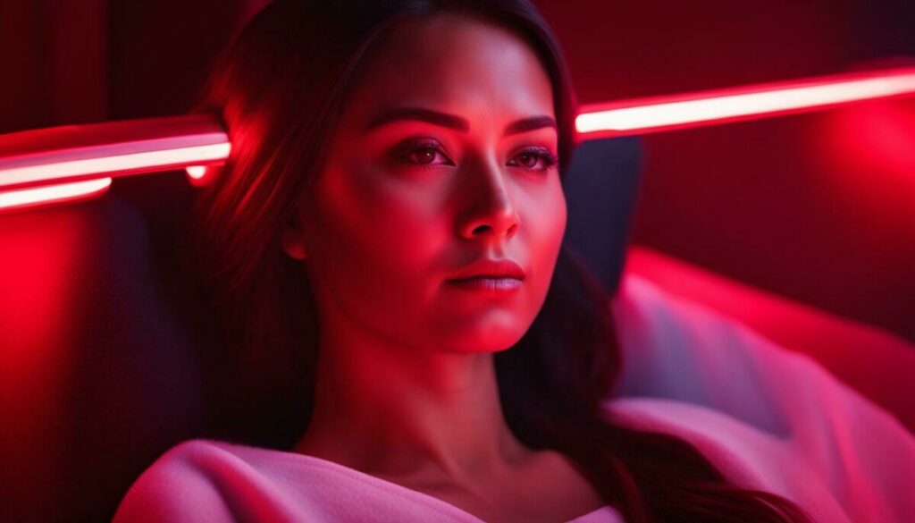 red light therapy with eyes open