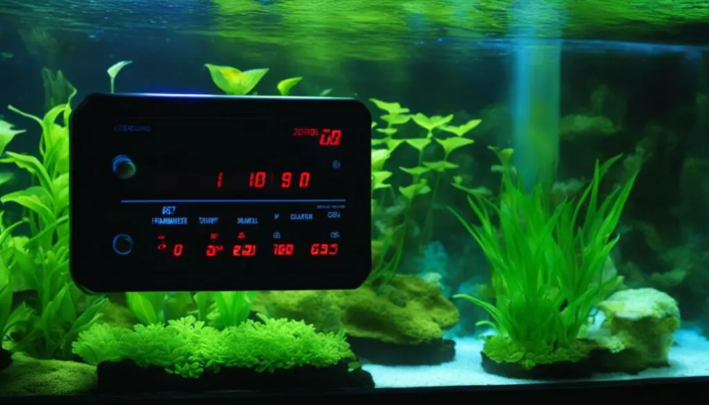 Infrared thermometer reading aquarium temperature