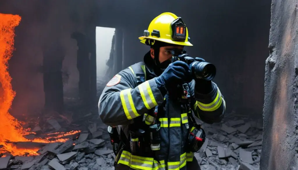 firefighter using thermal imaging camera