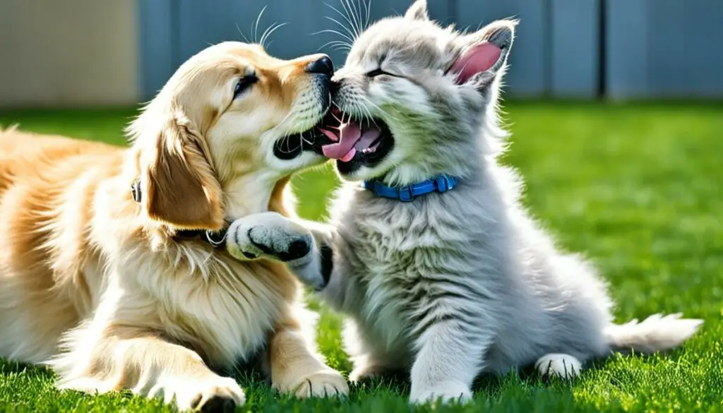 dog licking cat